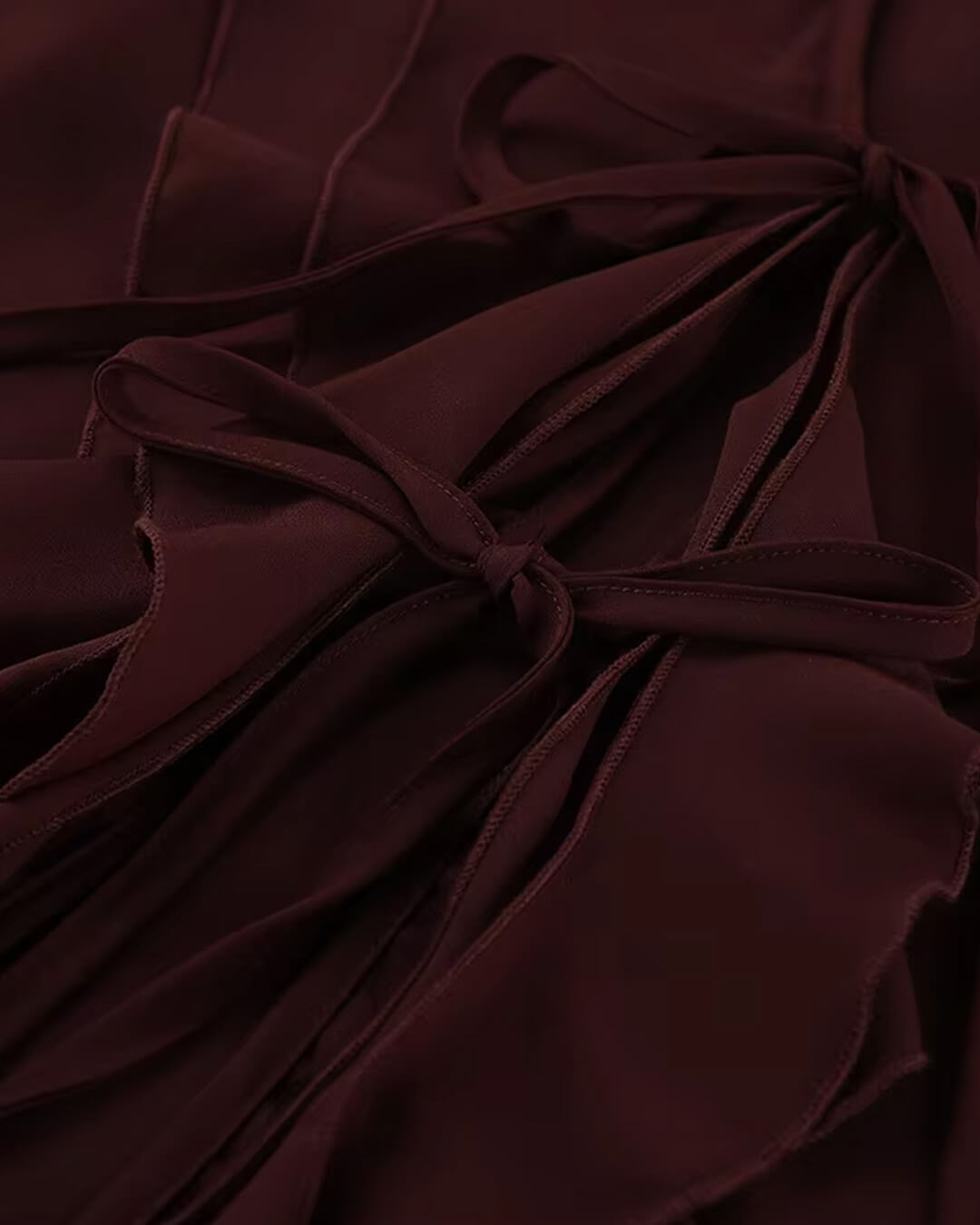 OLANE Long Sleeve Tie Neck Ruffled Blouse BurgundyMWomen’s Tops