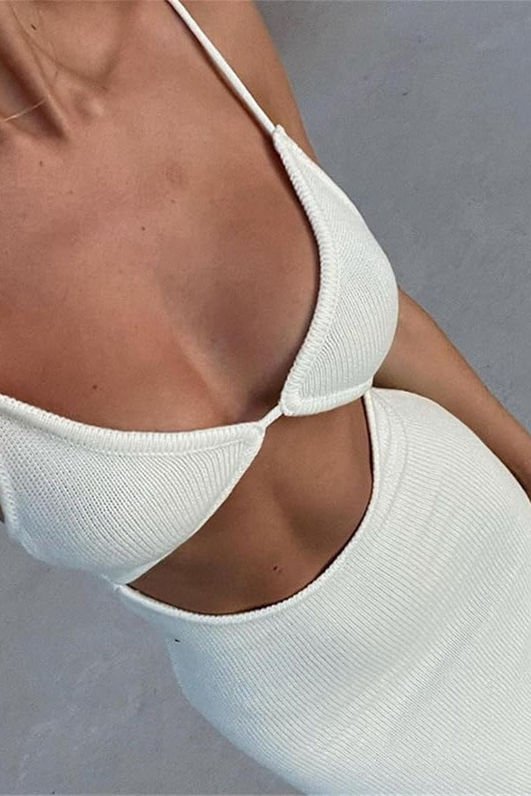 OLANE Mesh Cutout Waist Maxi Dress WhiteXSWomen's Dresses