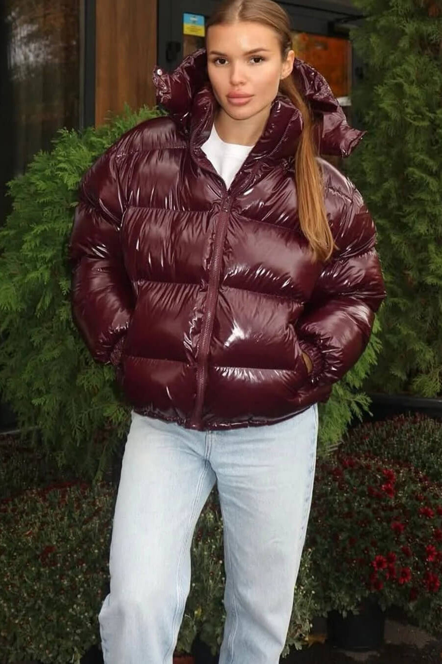 OLANE Mila Hooded Puffer Jacket BurgundySWomen's Coats & Jackets