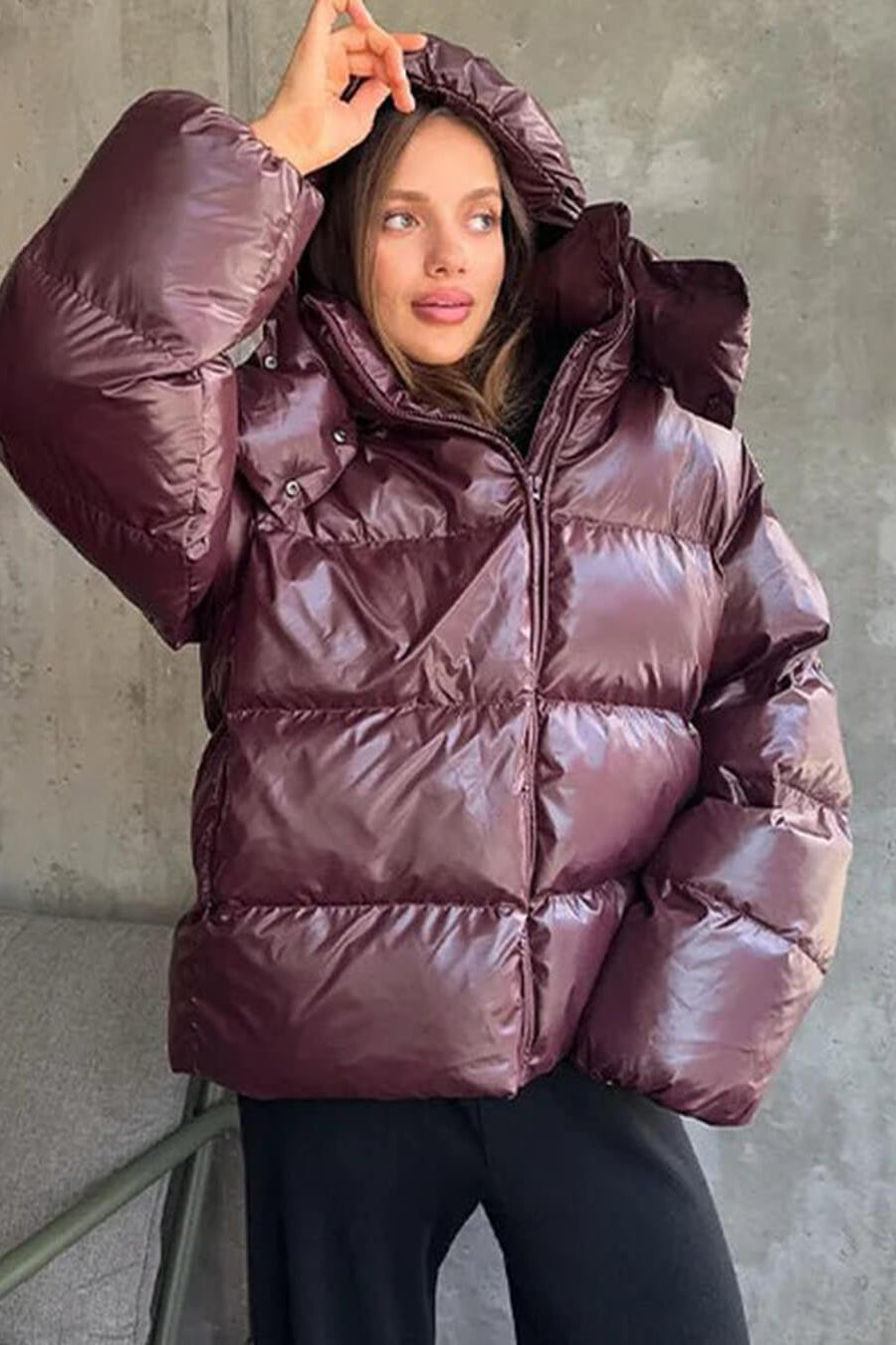 OLANE Mila Hooded Puffer Jacket BurgundySWomen's Coats & Jackets