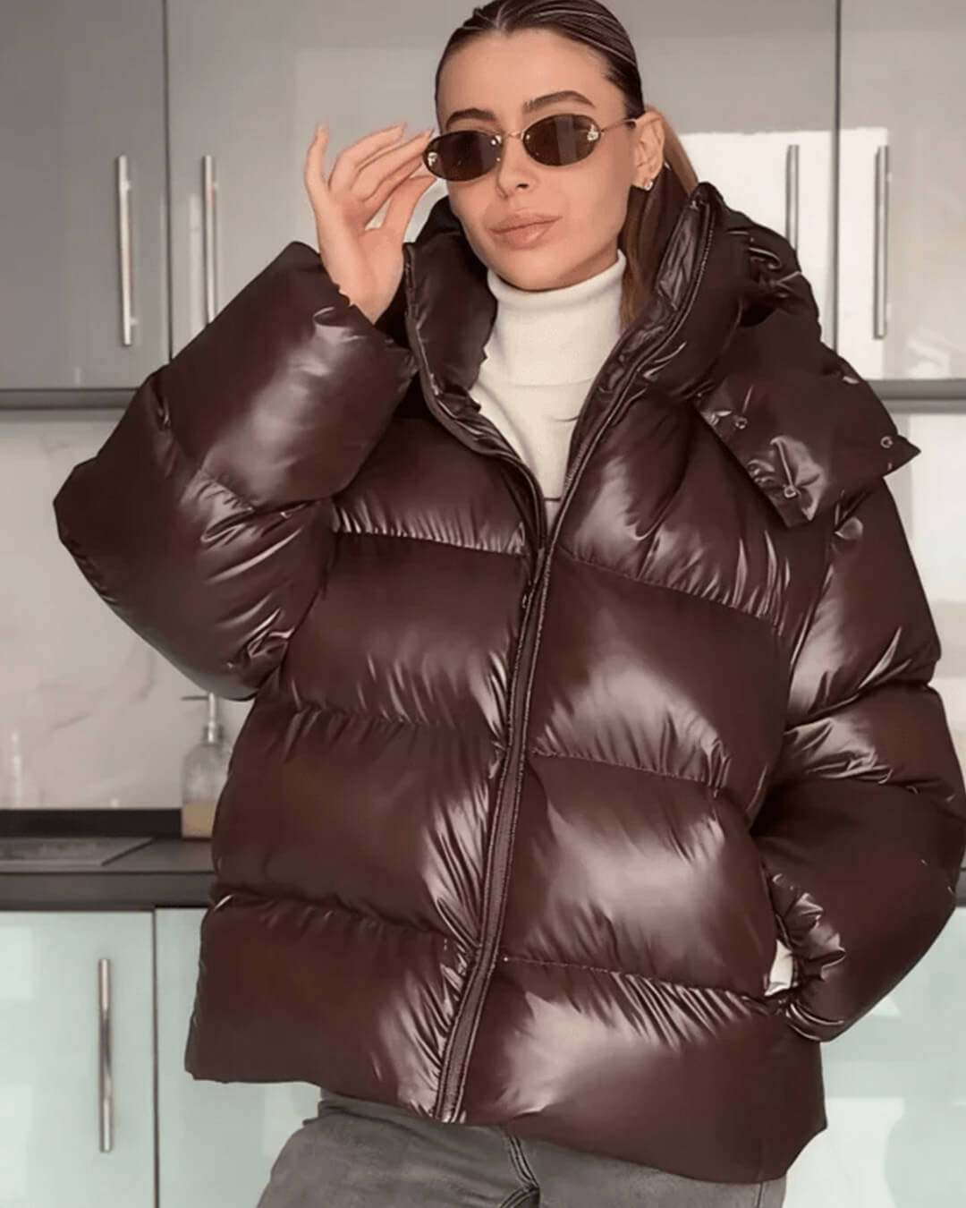 OLANE Mila Hooded Puffer Jacket ChocolateSWomen's Coats & Jackets