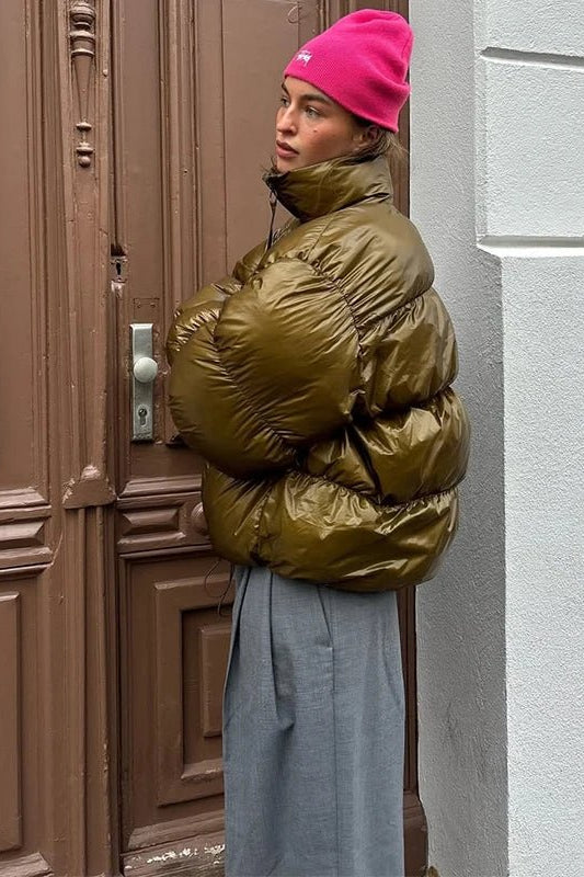 OLANE Monica Shiny Puffer Jacket OliveMWomen's Coats & Jackets