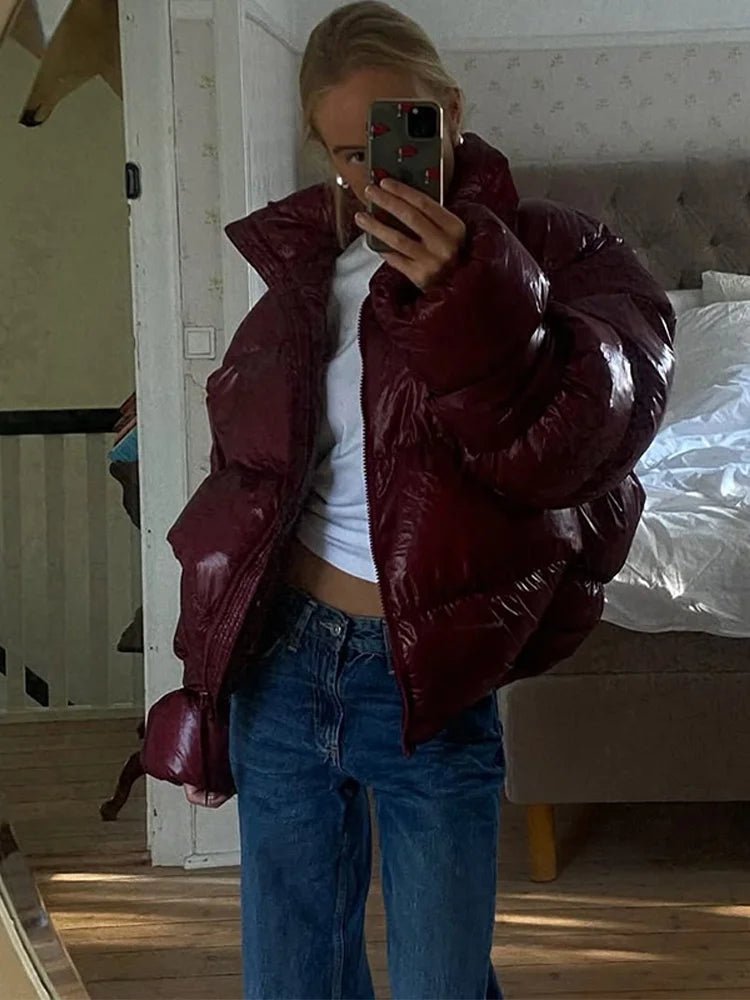 OLANE Monica Shiny Puffer Jacket RedLWomen's Coats & Jackets