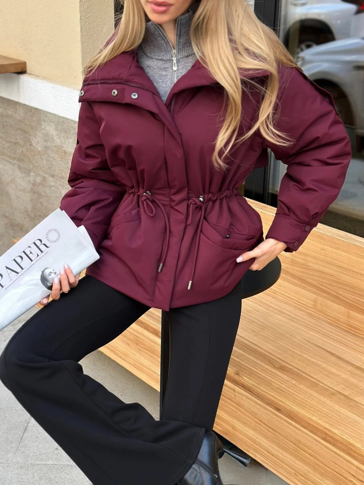 OLANE Oversized Drawstring Waist Puffer Jacket PurpleMWomen's Coats & Jackets