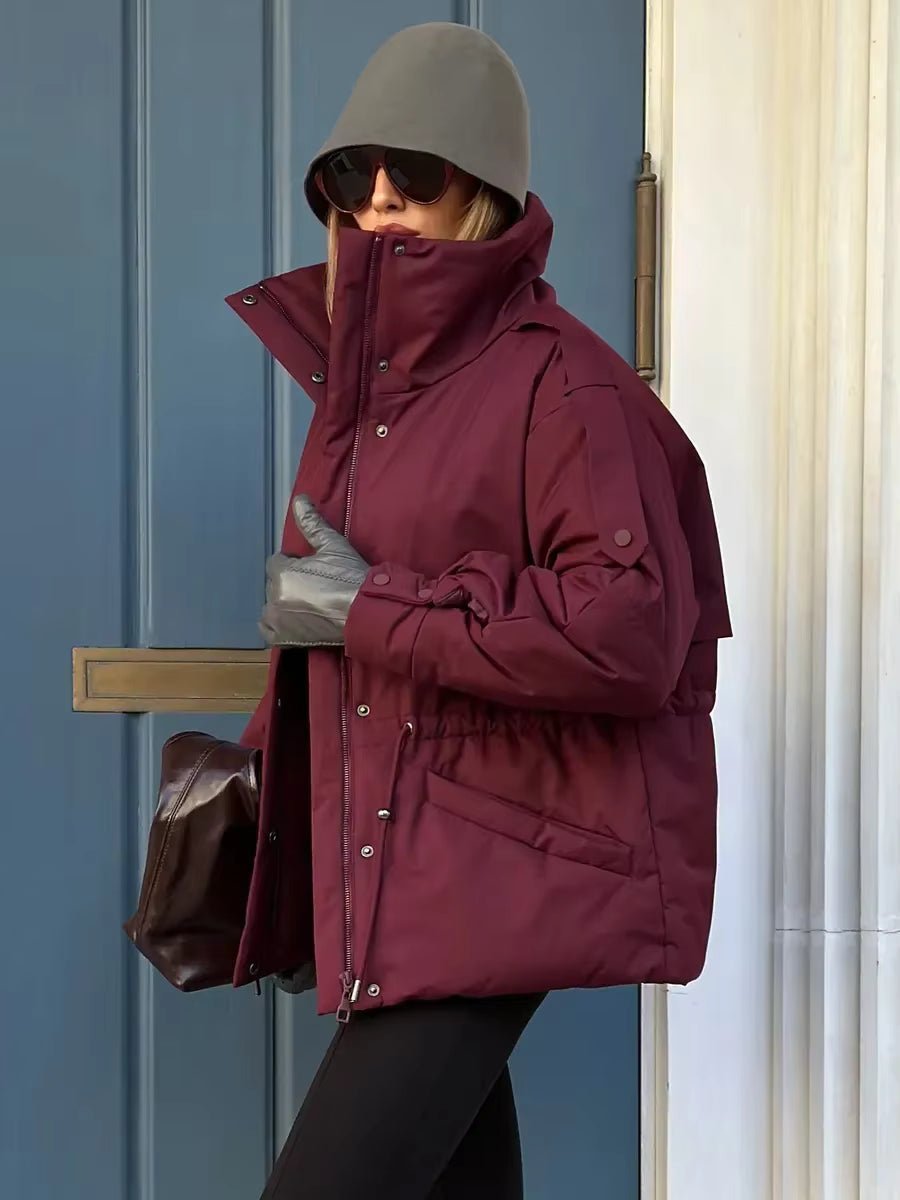 OLANE Oversized Drawstring Waist Puffer Jacket PurpleMWomen's Coats & Jackets