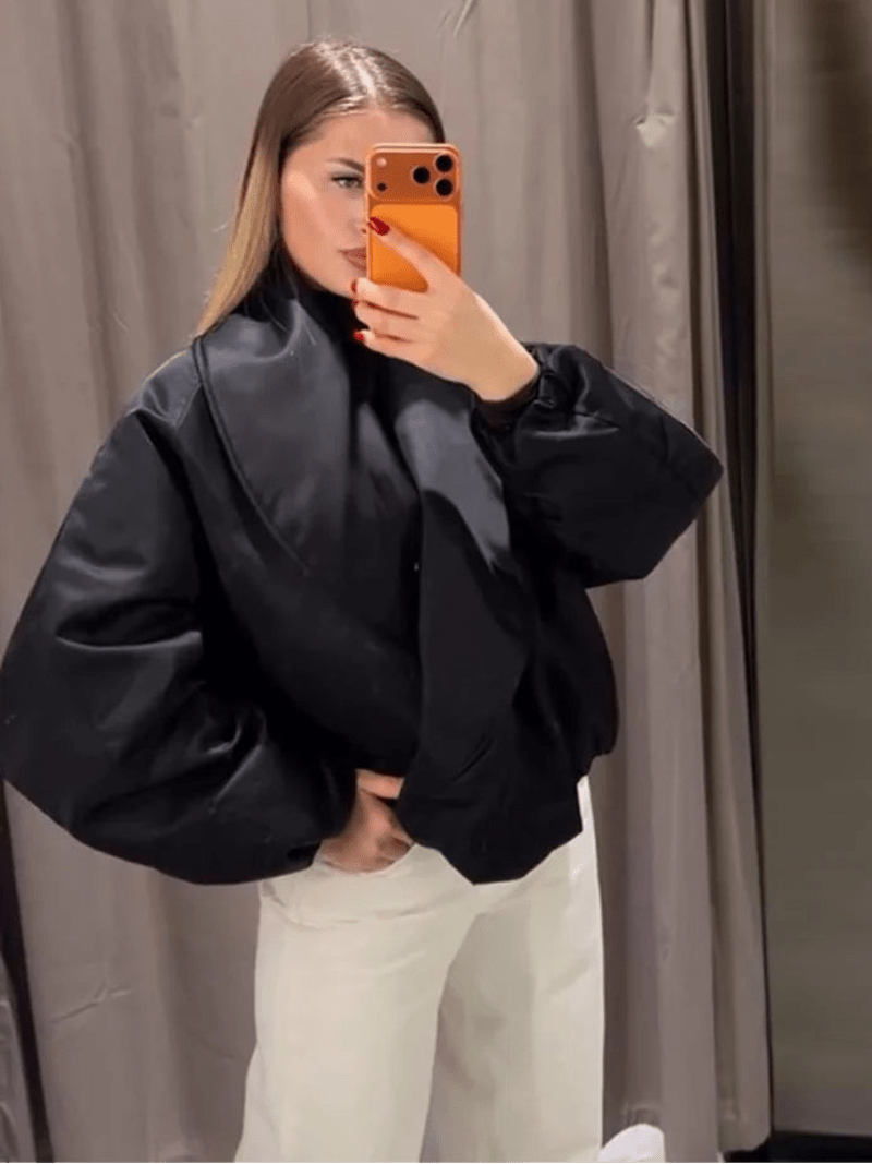 OLANE Oversized Padded Bomber Jacket BlackMJacket