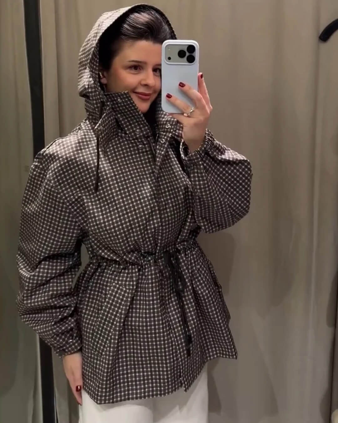 OLANE Plaid Hooded Windbreaker Jacket SWomen's Coats & Jackets