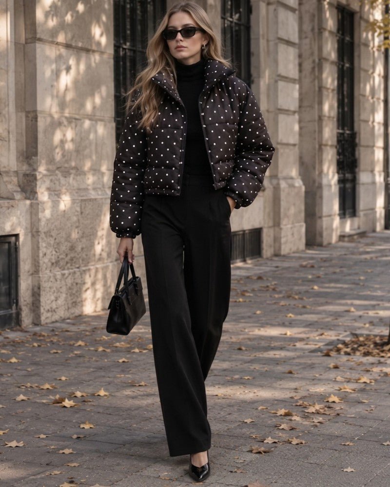 OLANE Polka Dot Cropped Puffer Jacket XSJacket