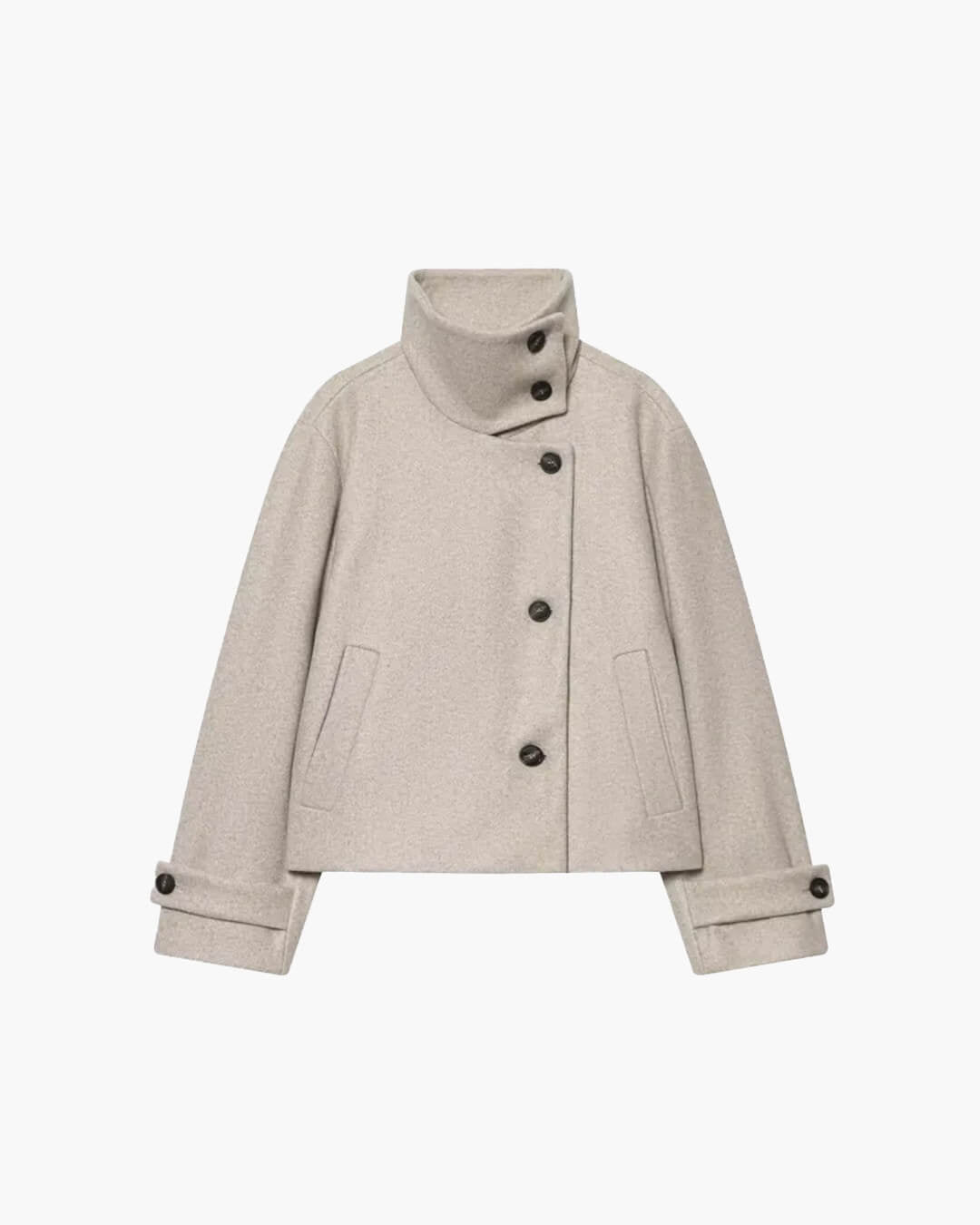 OLANE Rose Buckle Stand Collar Coat BeigeXSCoat