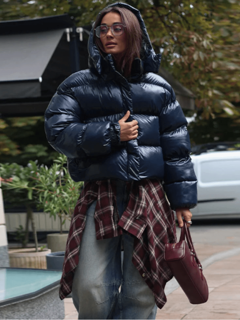 OLANE Short Glossy Hooded Puffer Jacket BrownSWomen's Coats & Jackets