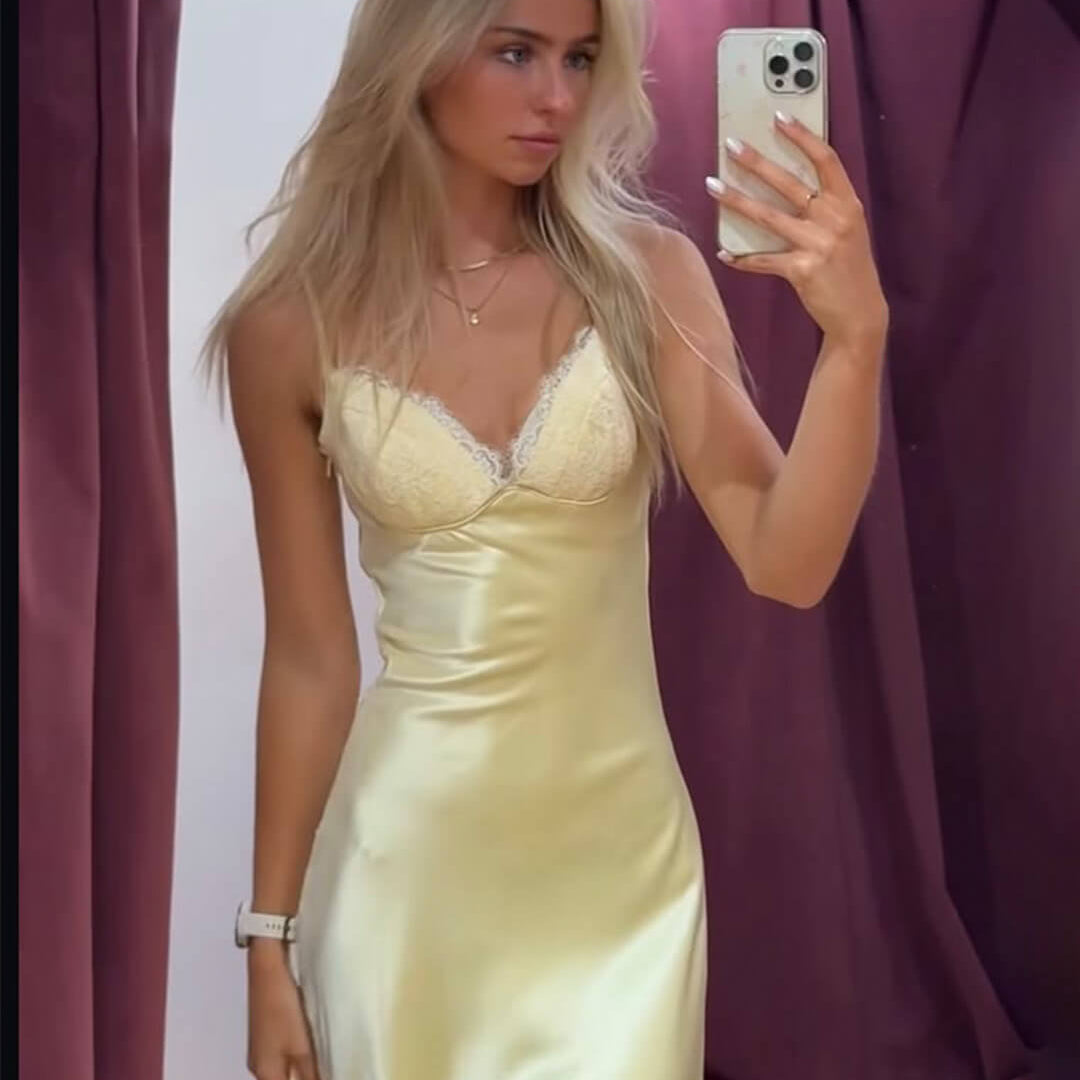 OLANE Sleeveless Backless Satin Midi Dress LWomen’s Dresses