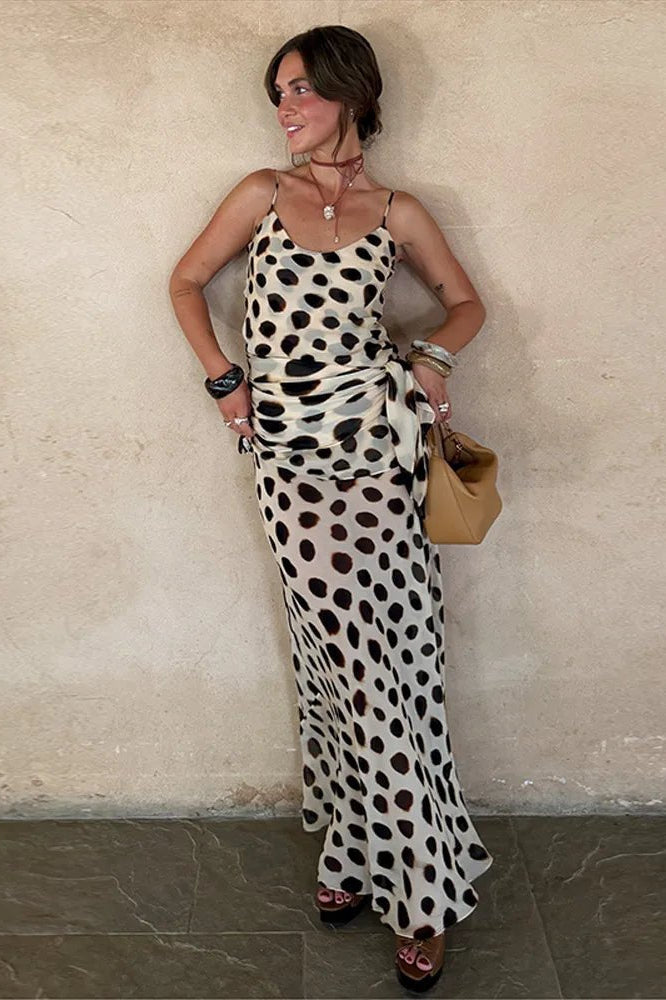 OLANE Sleeveless Printed Slip Dress with Scarf SWomen’s Dresses