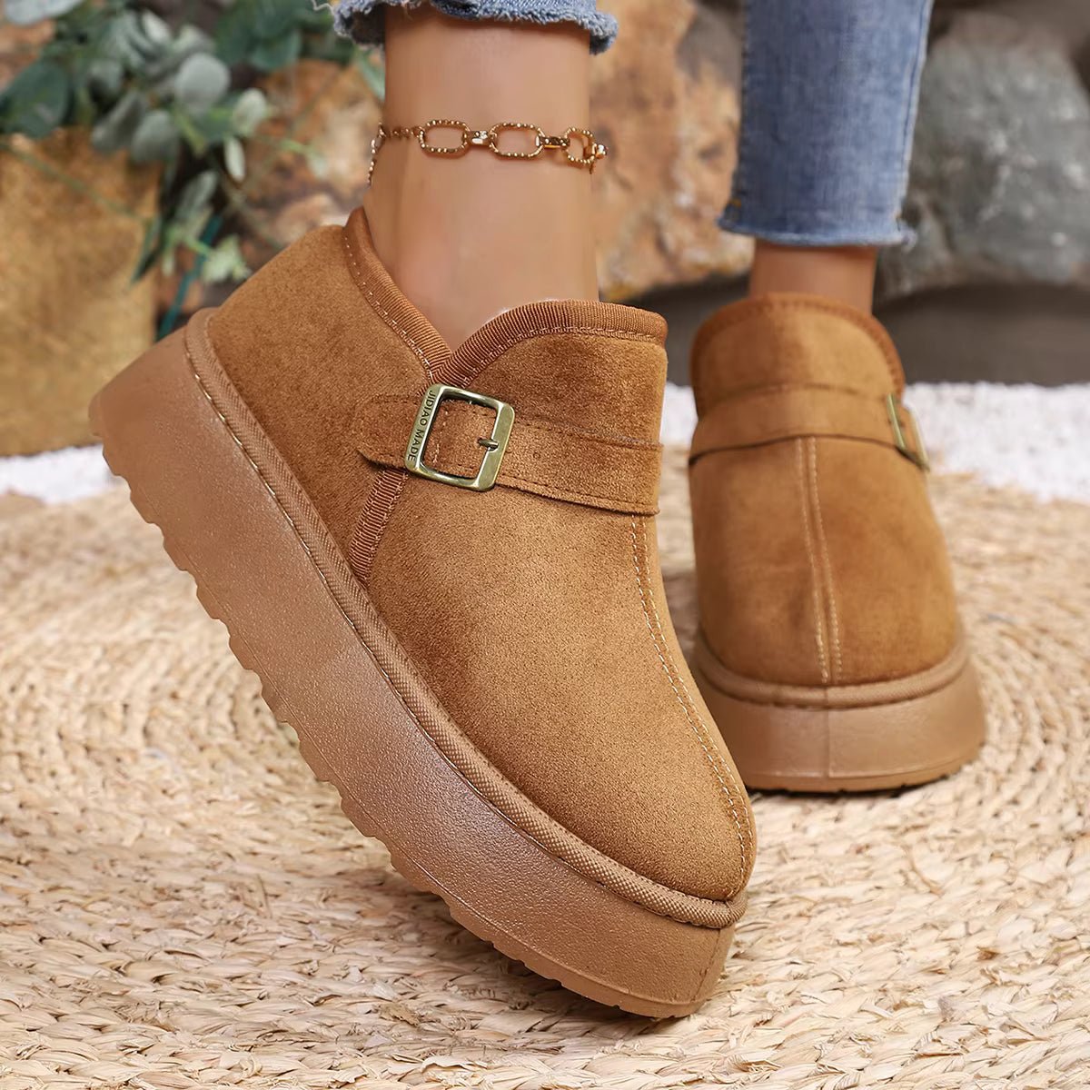 OLANE Slip-On Suede Platform Ankle Booties Camel38Boots