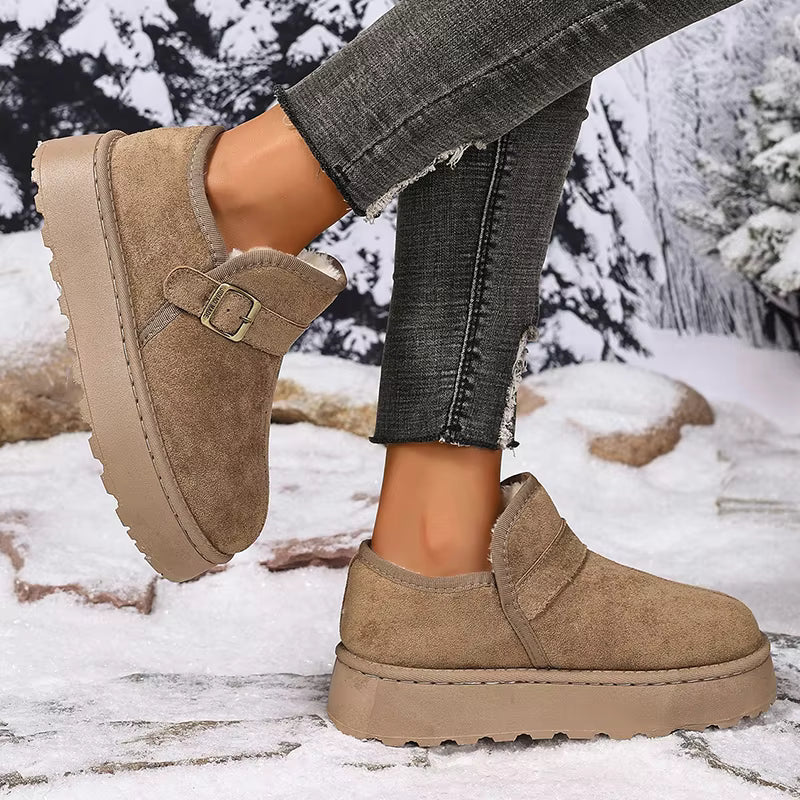 OLANE Slip-On Suede Platform Ankle Booties Taupe38Boots