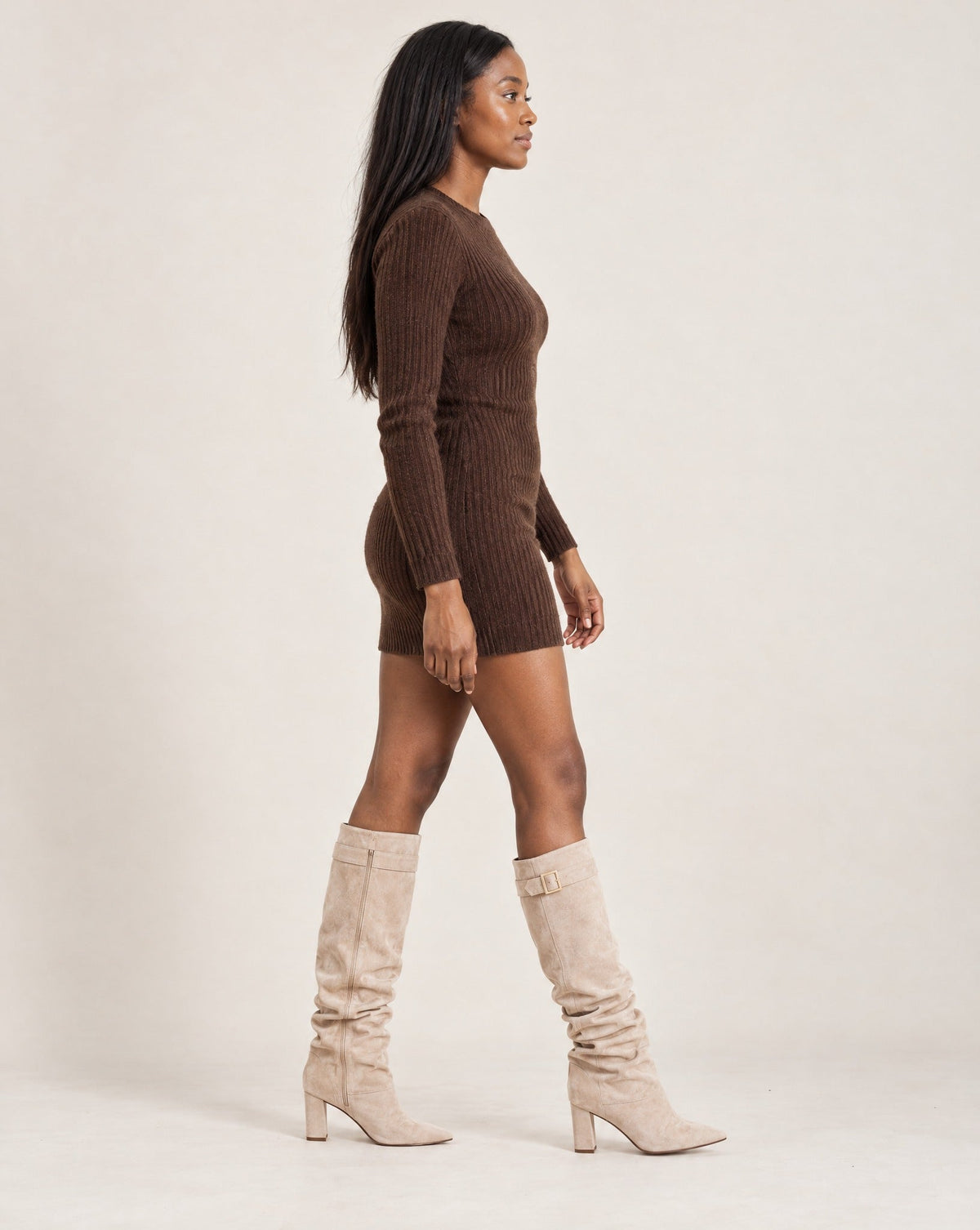 OLANE Slouchy Faux Suede Knee High Boots Creme34Boots
