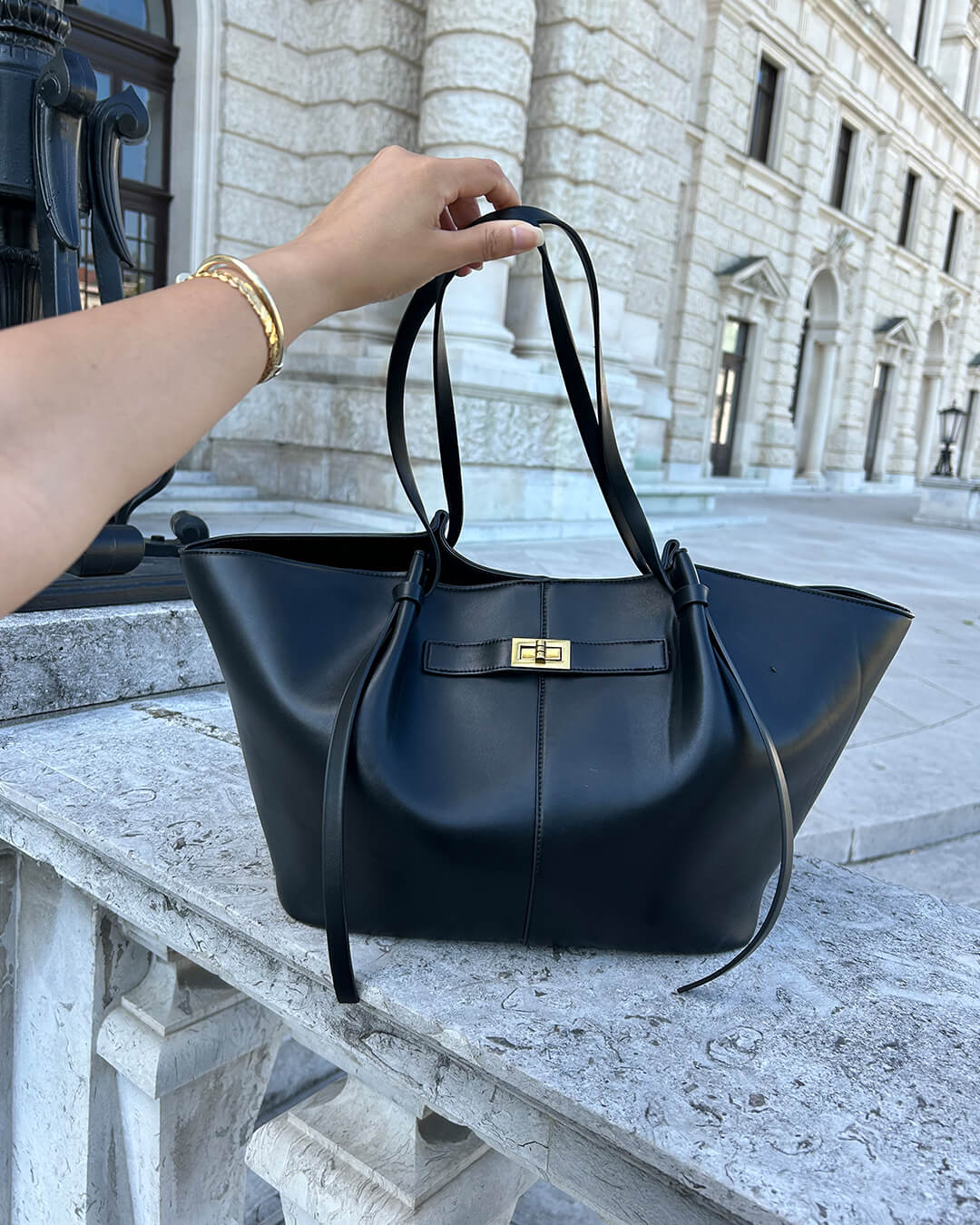 OLANE Spacious Vegan Leather Shopper Bag BlackRegularBag