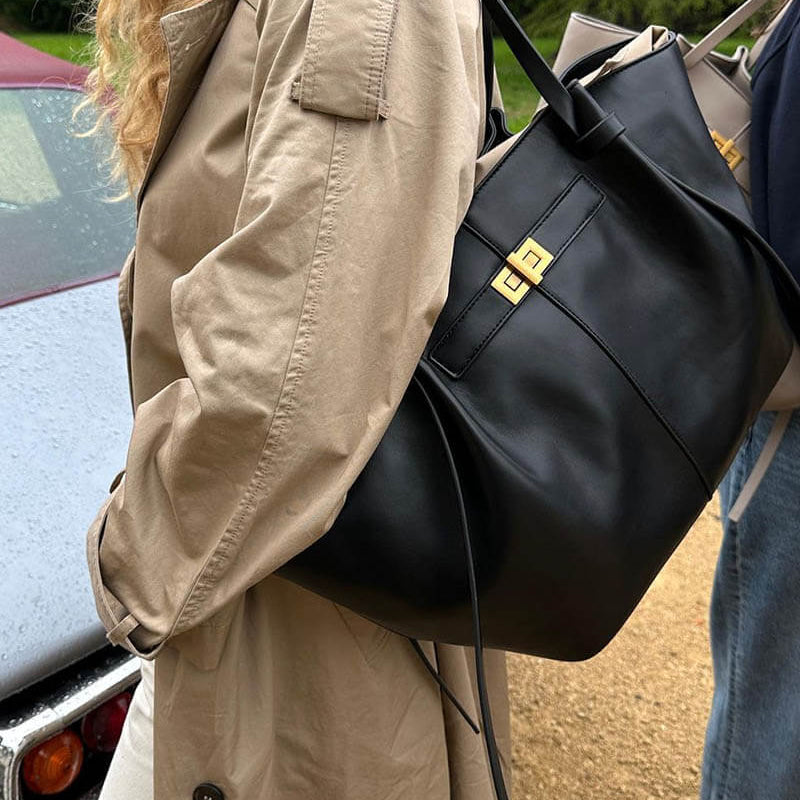 OLANE Spacious Vegan Leather Shopper Bag BlackRegularBag
