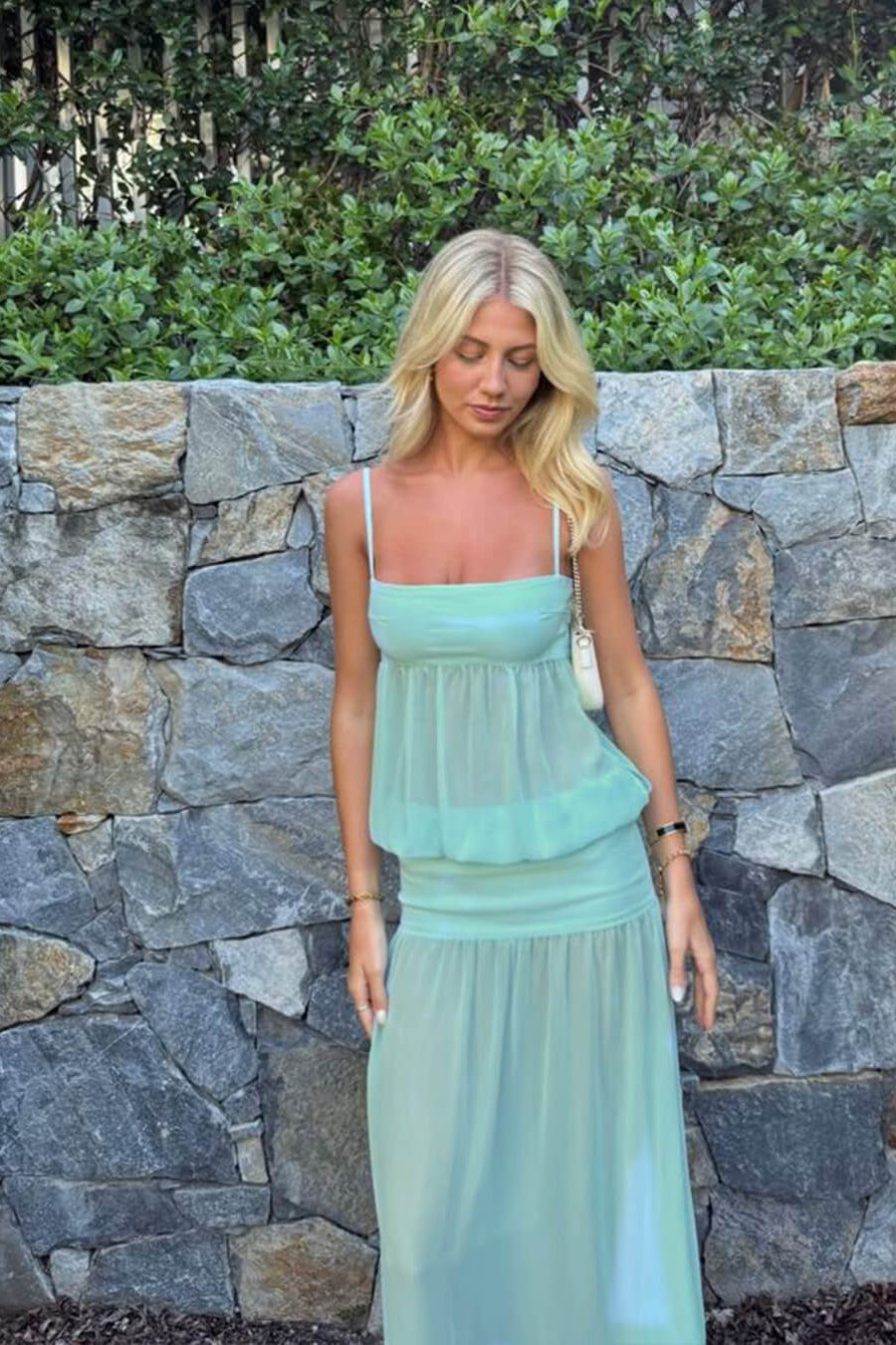 OLANE Spaghetti Straps Hollow Out Bodycon Dress Light TurquoiseMWomen's Dresses
