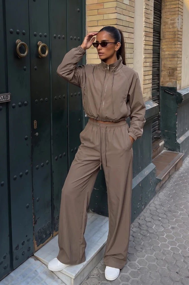 OLANE Sport Suit Jacket Wide Leg Pants Set JacketSJacket