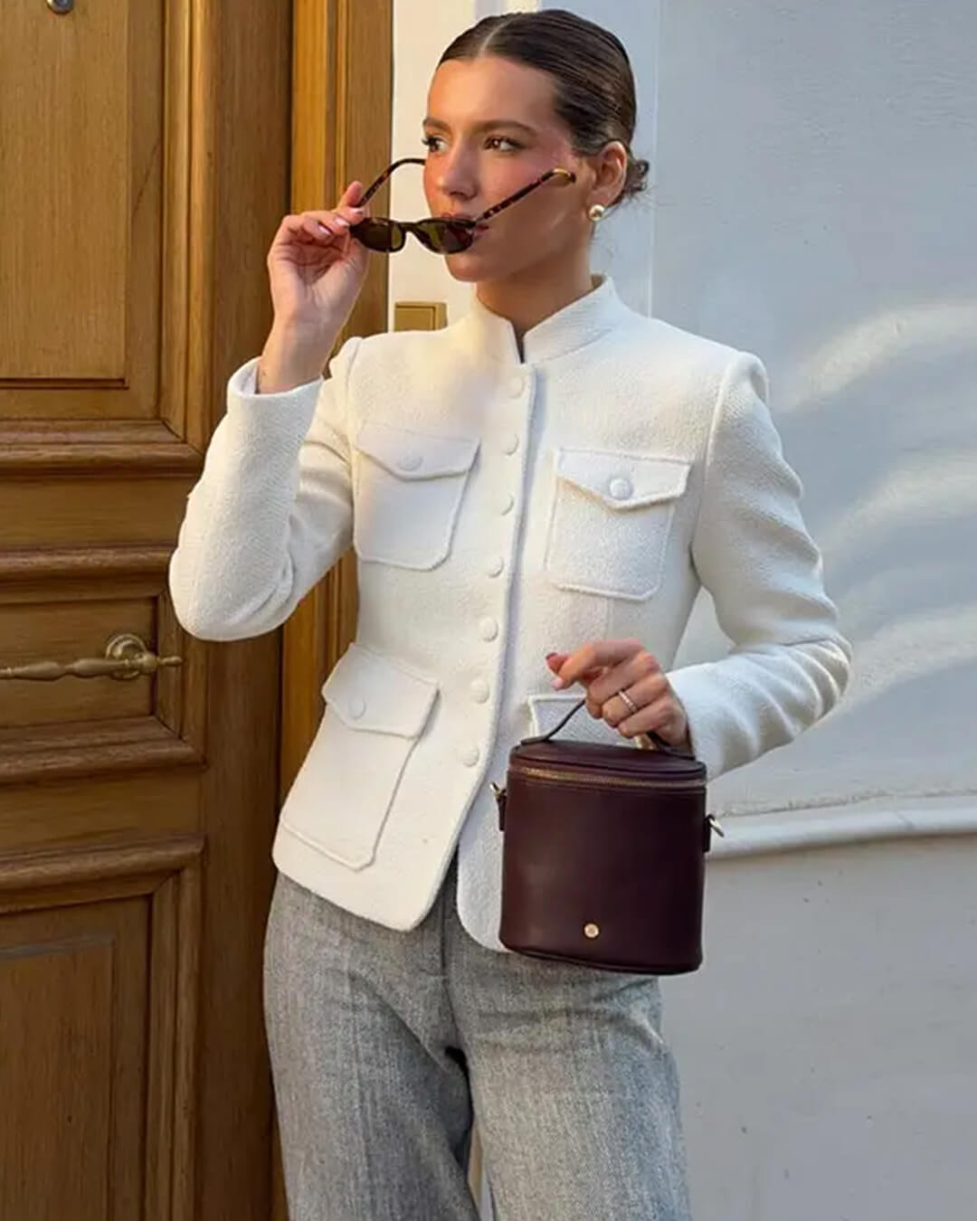 OLANE Stand Collar Blazer with Flap Pockets LWomen's Coats & Jackets