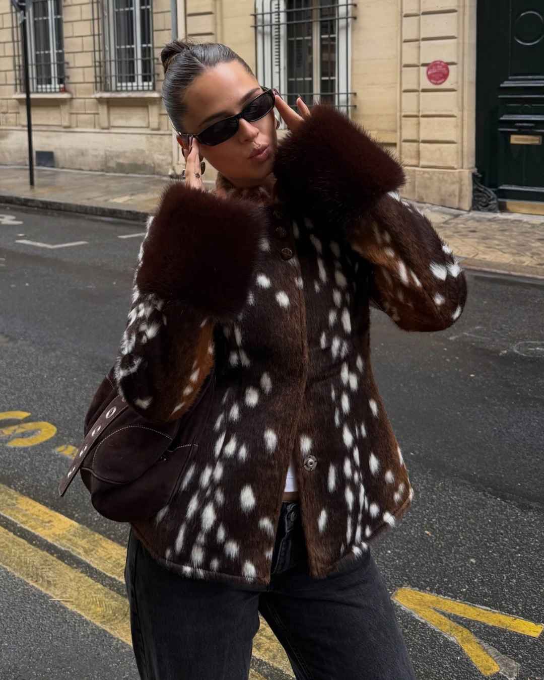 OLANE Stand Collar Faux Fur Bambi Jacket LWomen's Coats & Jackets