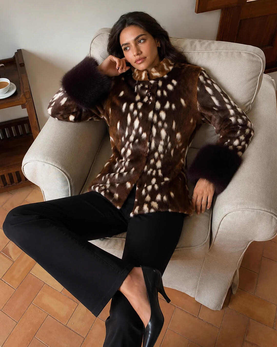 OLANE Stand Collar Faux Fur Bambi Jacket MWomen's Coats & Jackets