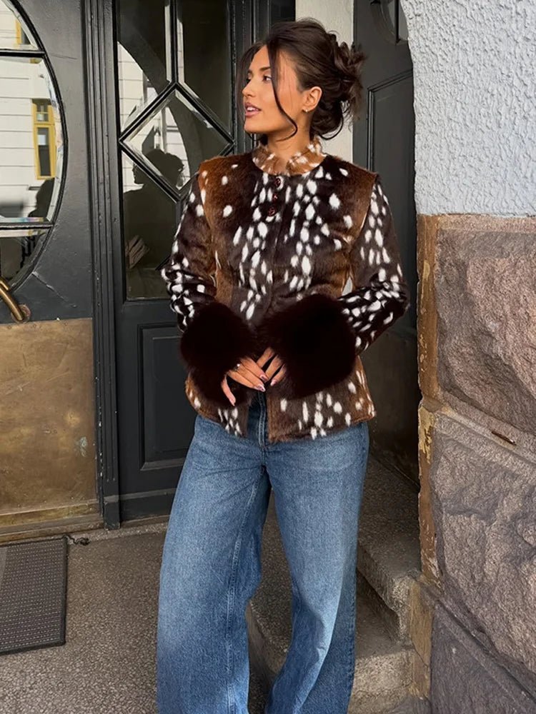 OLANE Stand Collar Faux Fur Bambi Jacket MWomen's Coats & Jackets