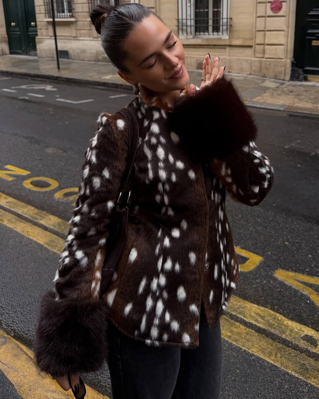OLANE Stand Collar Faux Fur Bambi Jacket SWomen's Coats & Jackets