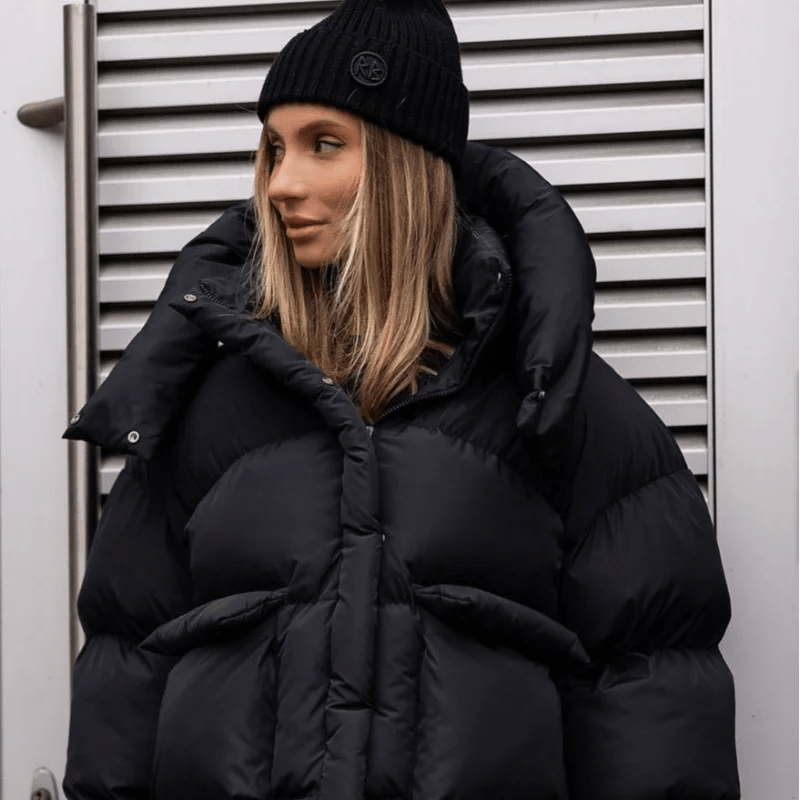 OLANE Stand Collar Hooded Puffer Jacket BlackMWomen's Coats & Jackets