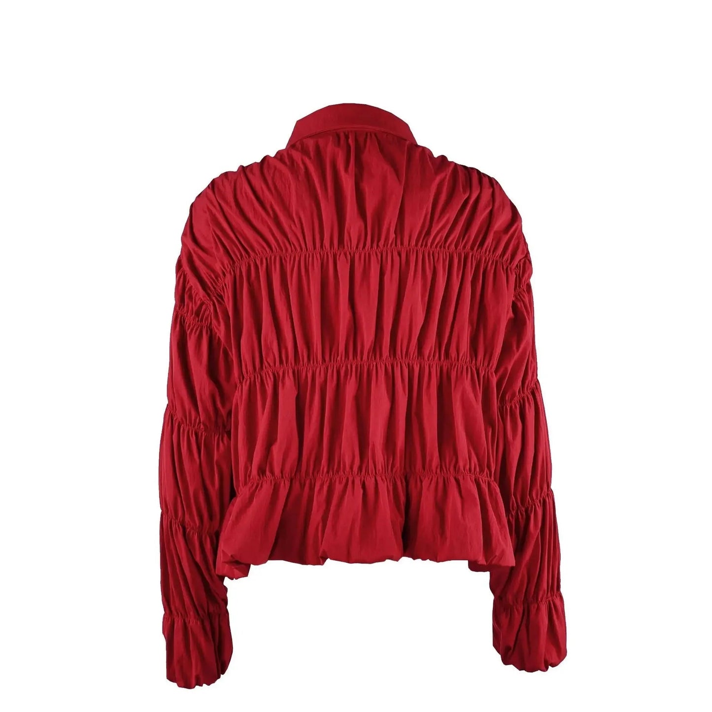 OLANE Stand Collar Ruched Zip-Up Jacket RedSWomen's Coats & Jackets
