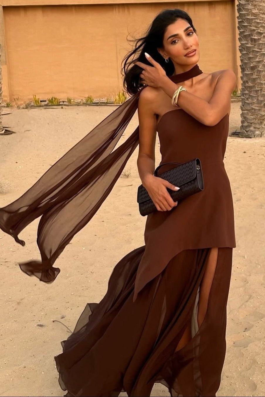 OLANE Strapless High Slit Maxi Dress with Scarf XSWomen's Dresses