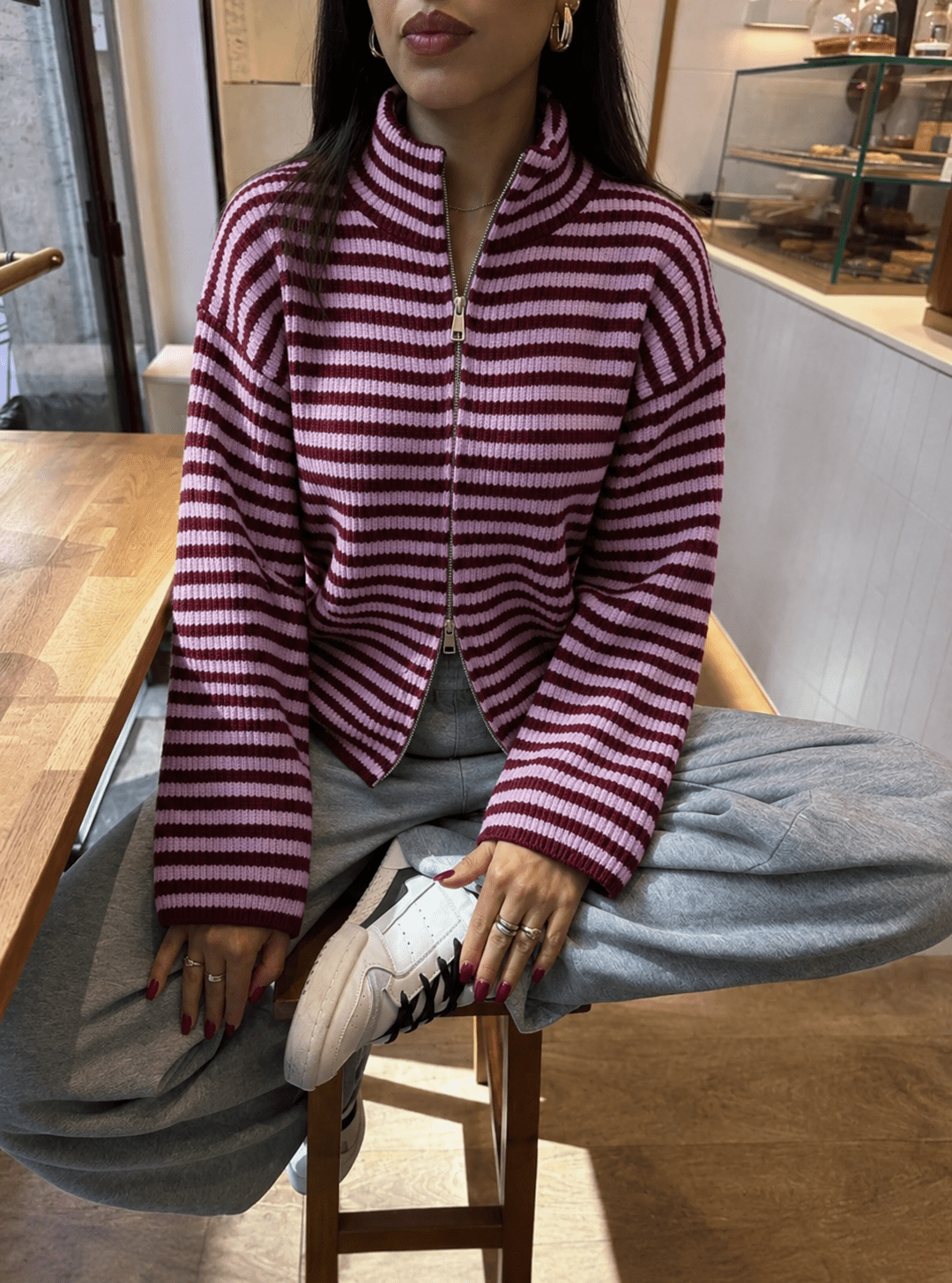 OLANE Striped High-Neck Knit Sweater MWomen's Sweaters & Cardigans