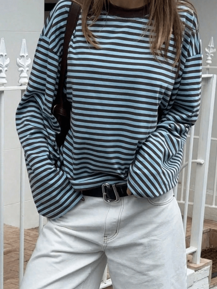 OLANE Striped Oversized Knit Sweater TurquoiseXSWomen's Sweaters & Cardigans