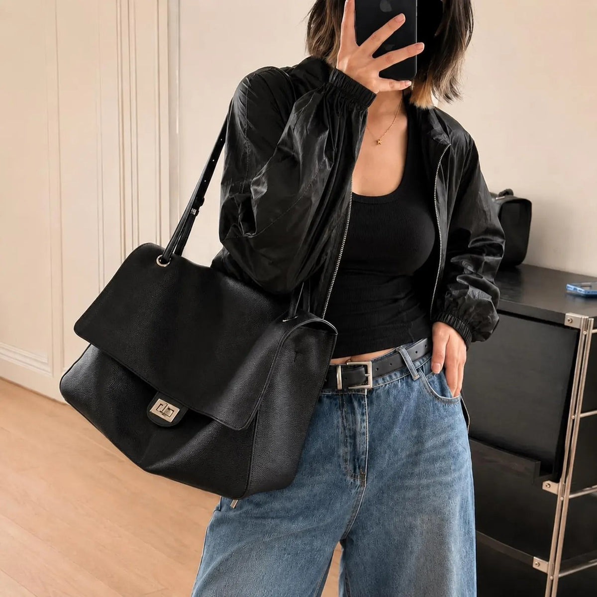 OLANE Stylish Commuting Tote Bag BlackBag