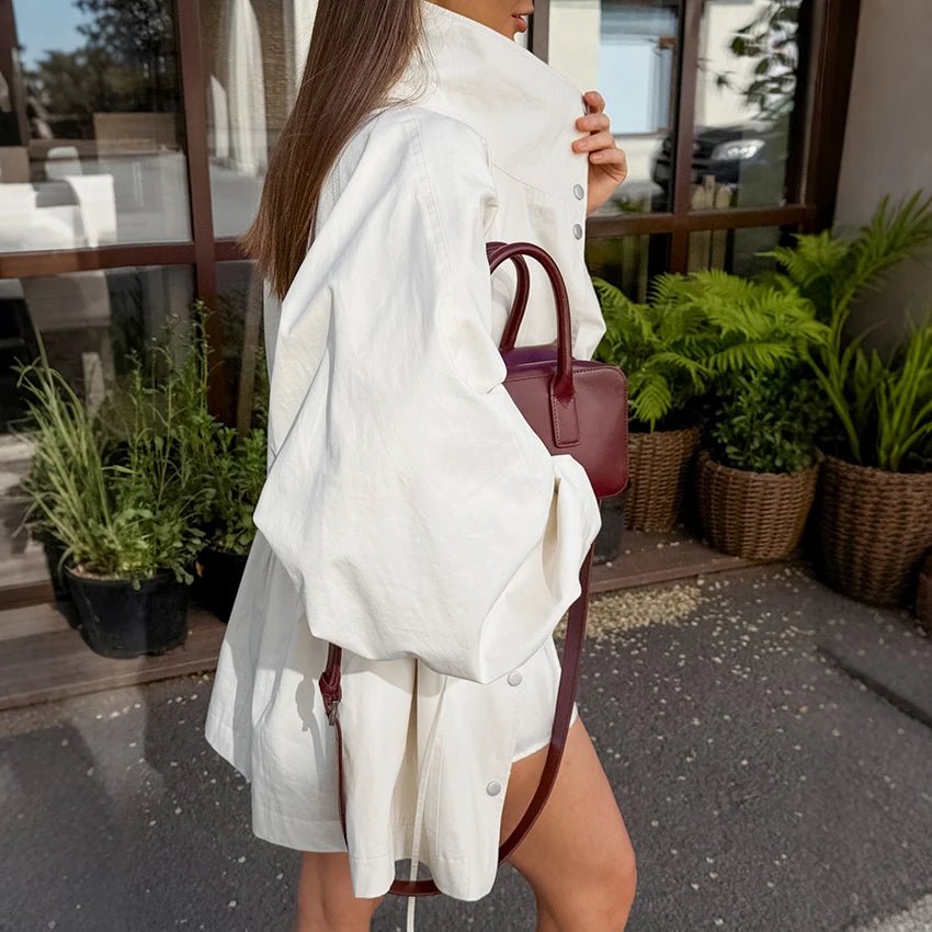 OLANE Stylish Contrast Collar Windbreaker Jacket BeigeLWomen's Coats & Jackets