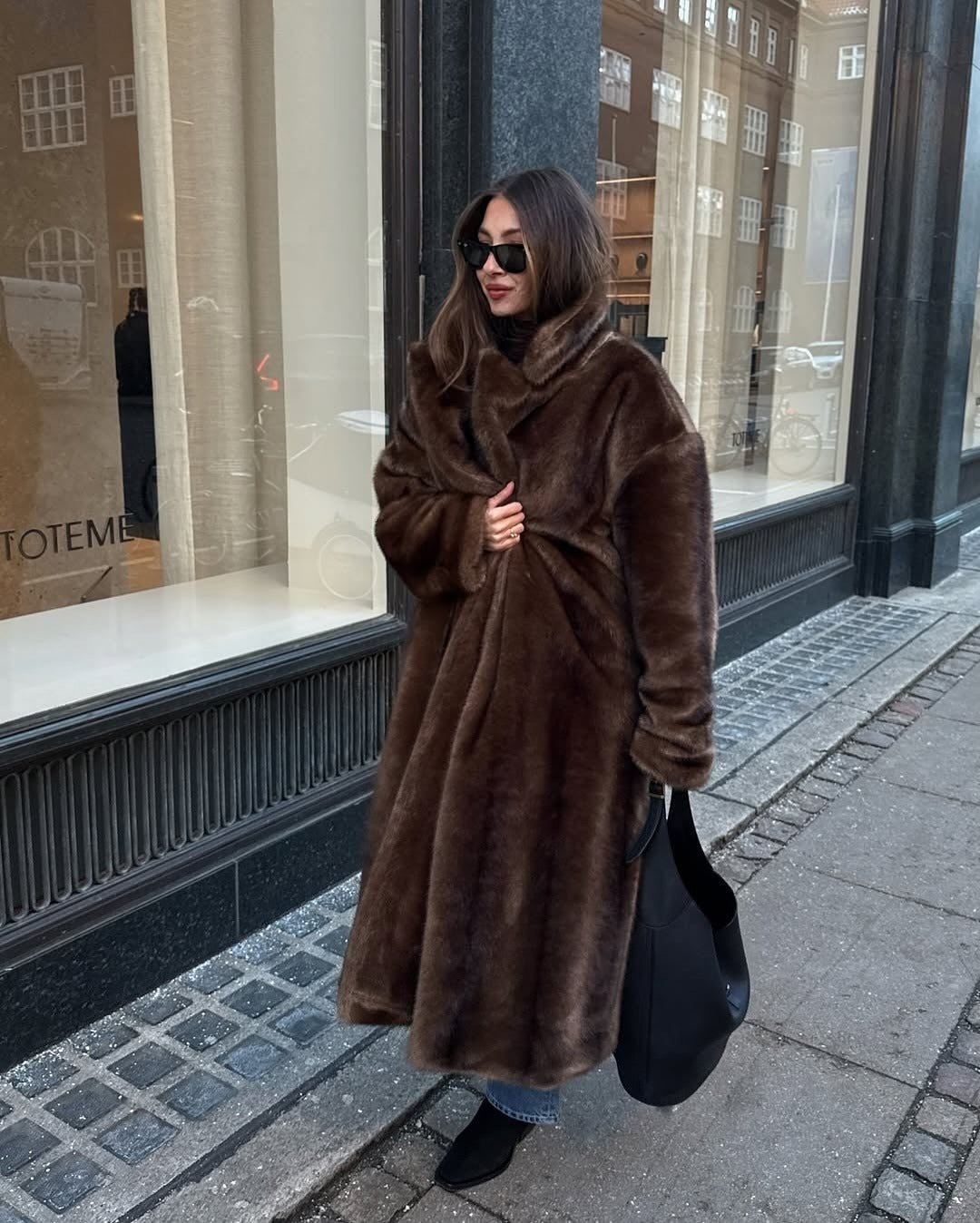 OLANE Stylish Faux Fur Maxi Coat LWomen's Coats & Jackets