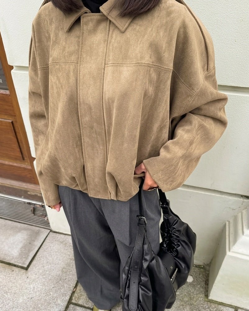 OLANE Stylish Oversized Suede Zip-Up Jacket LJacket