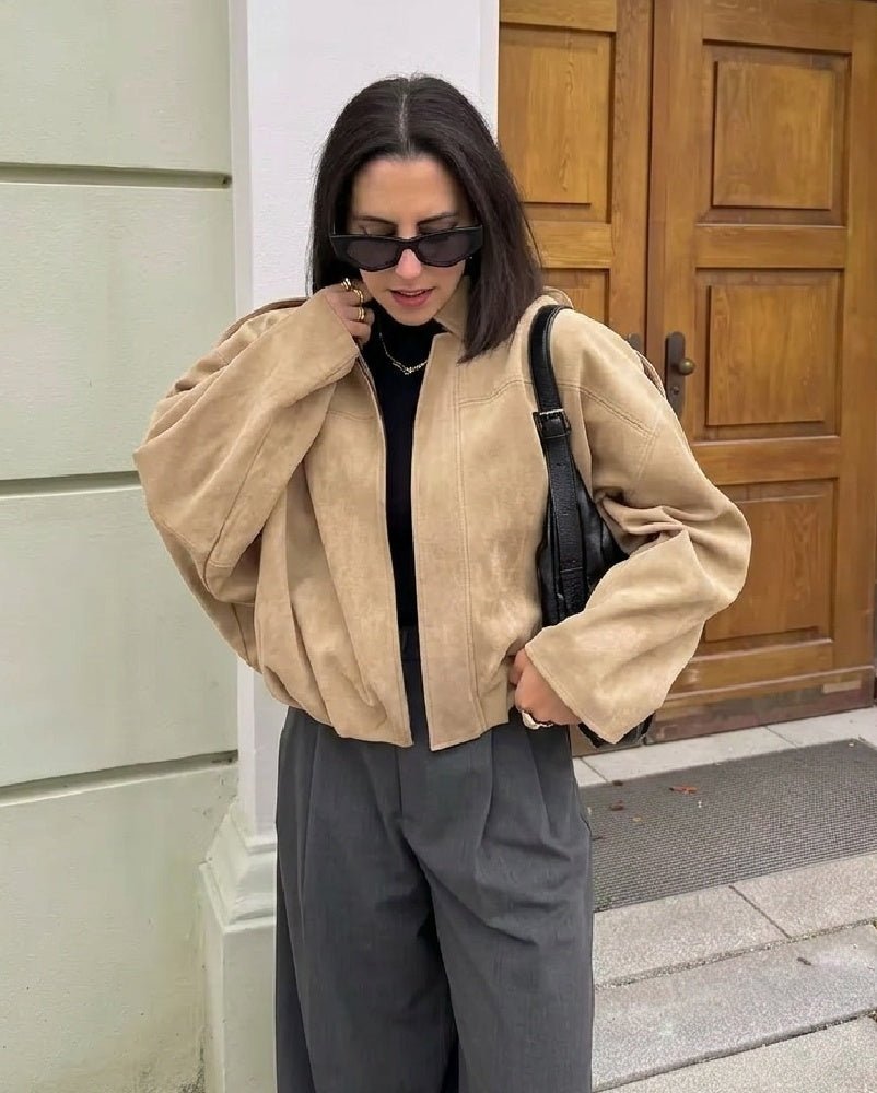 OLANE Stylish Oversized Suede Zip-Up Jacket MJacket