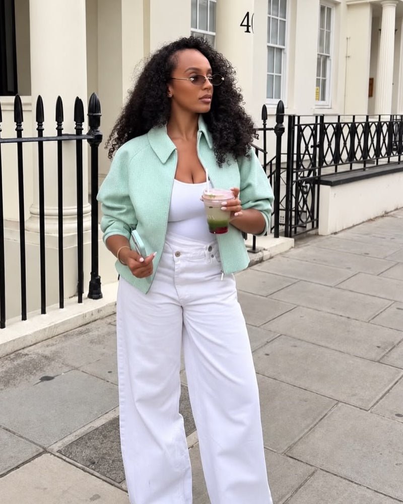 OLANE Stylish Tweed Cropped Zip Jacket SJacket