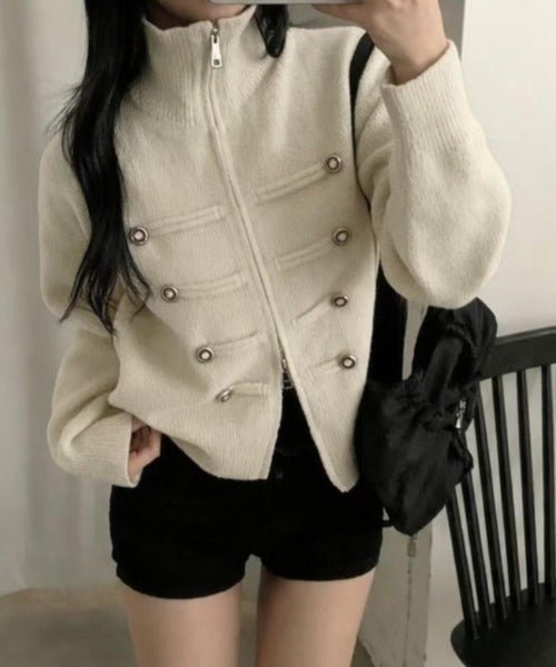 OLANE Turtleneck Zip Knit Cardigan BrownOne sizeWomen's Sweaters & Cardigans