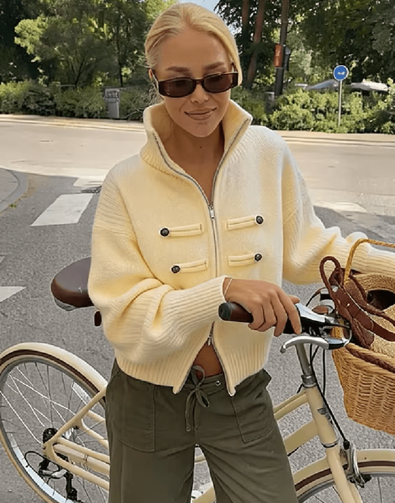 OLANE Turtleneck Zip Knit Cardigan YellowOne sizeWomen's Sweaters & Cardigans