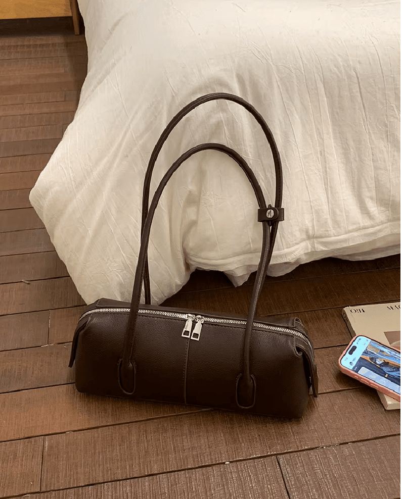 OLANE Vintage Cylindrical Leather Shoulder Bag WhiteWomen's Handbags