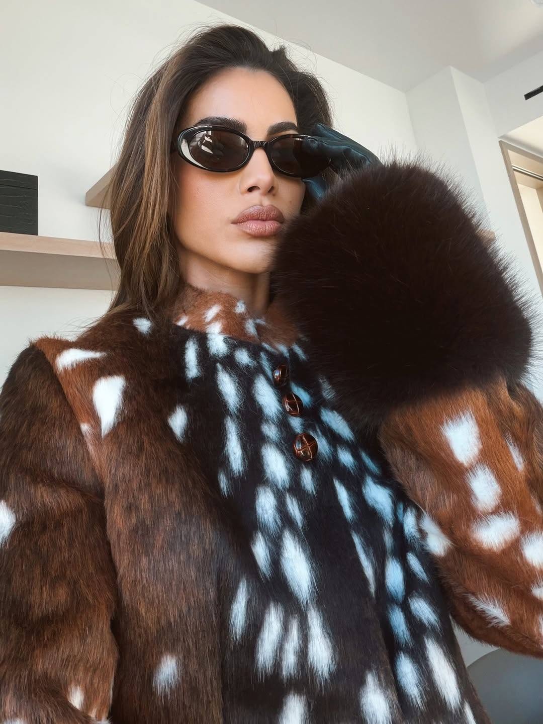 OLANE Vintage Dark Contrast Cuff Faux Fur Jacket BrownMWomen's Coats & Jackets