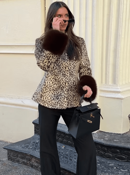 OLANE Vintage Dark Contrast Cuff Faux Fur Jacket BrownMWomen's Coats & Jackets