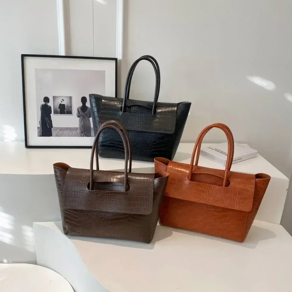OLANE Vintage Embossed Leather Tote BlackBag