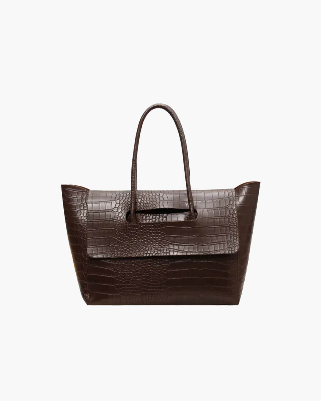 OLANE Vintage Embossed Leather Tote Dark BrownBag