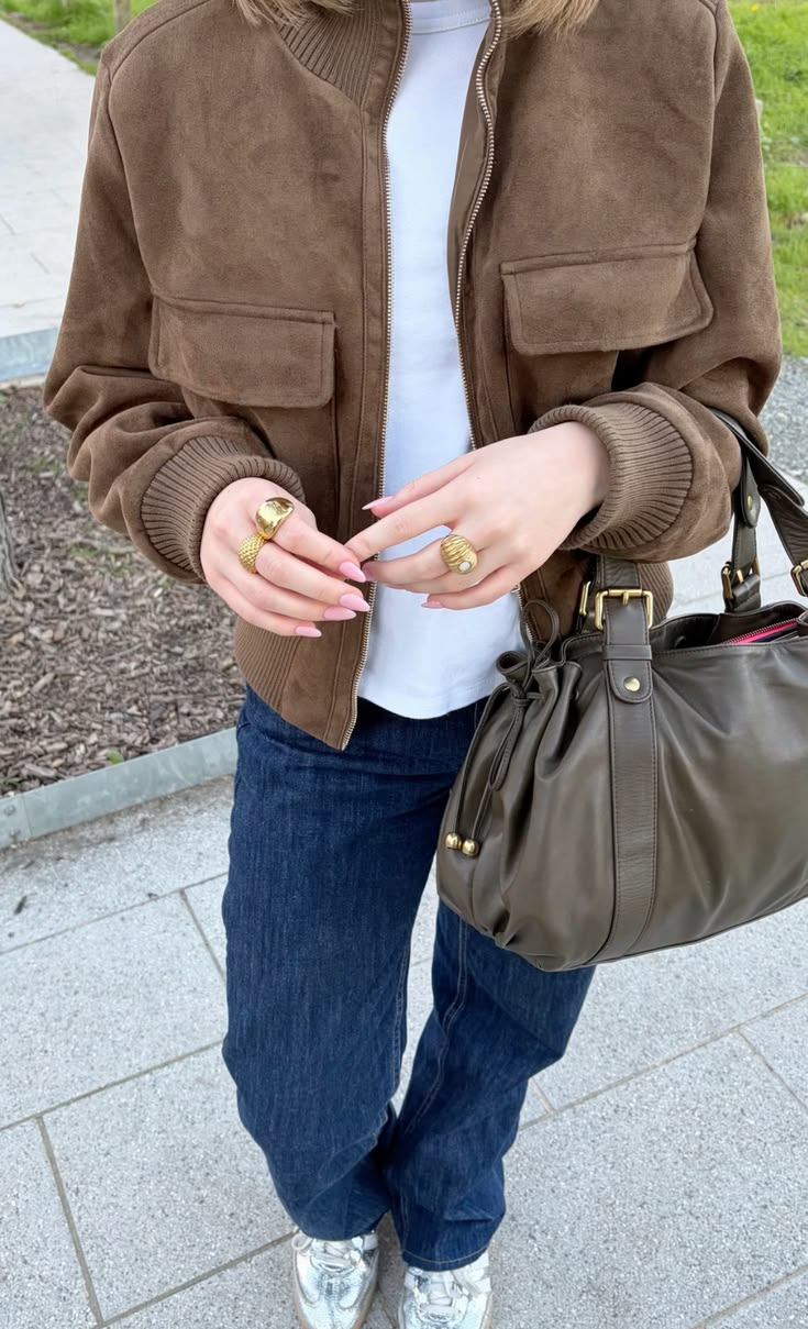 OLANE Vintage Faux Suede Bomber Jacket BrownXSWomen's Coats & Jackets