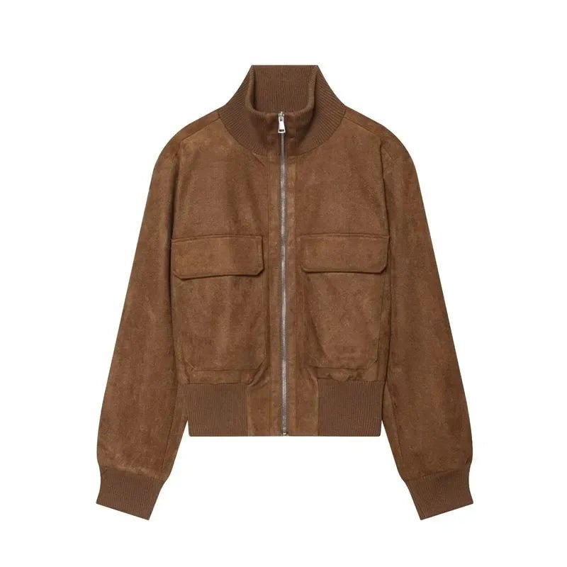 OLANE Vintage Faux Suede Bomber Jacket WhiteXSWomen's Coats & Jackets