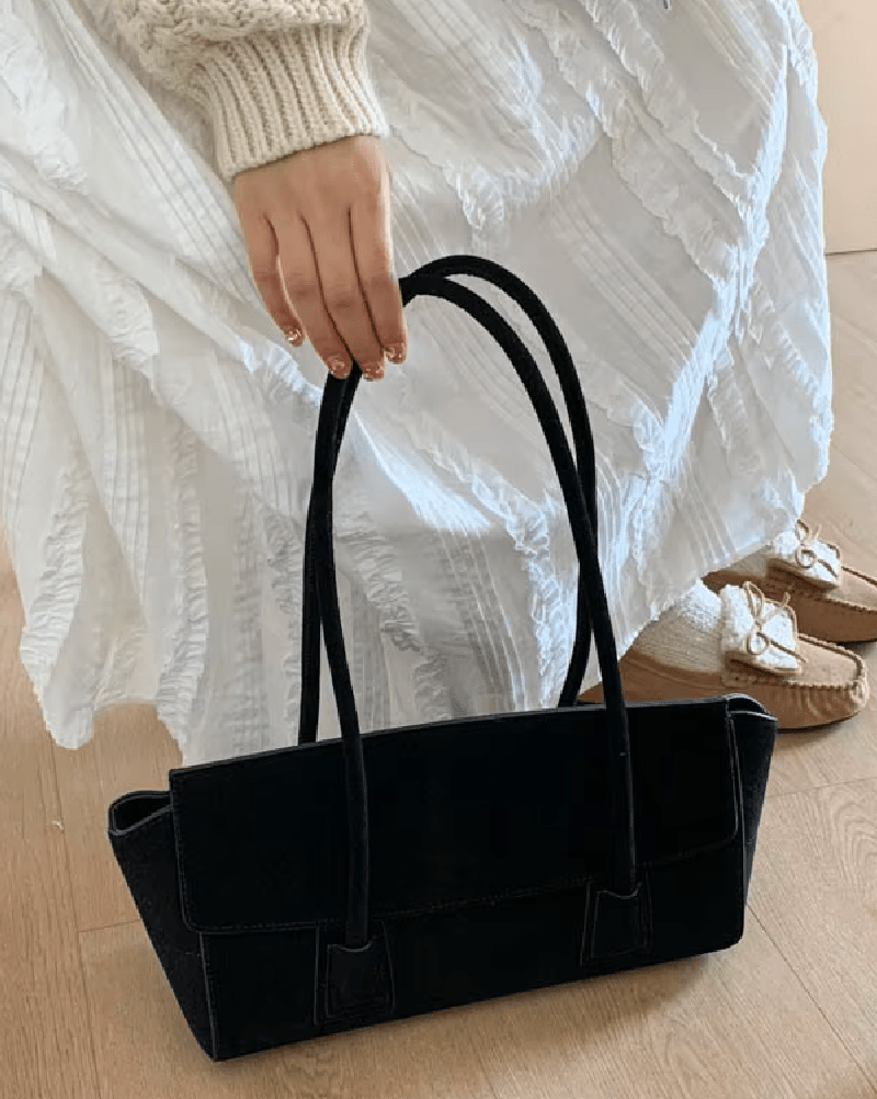 OLANE Vintage Faux Suede Shoulder Bag BlackWomen's Handbags