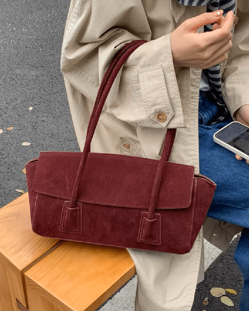 OLANE Vintage Faux Suede Shoulder Bag RedWomen's Handbags